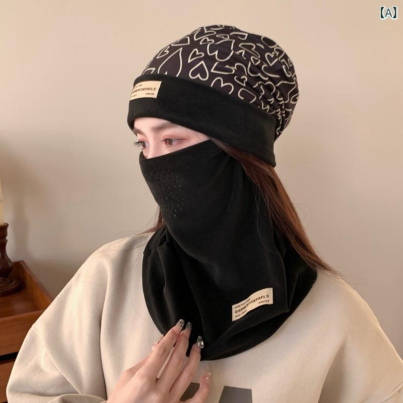 帽子 イヤーマフ 保暖 防寒 メンズ レディース 顔カバー ネックウォーマー 風防 セルフヒート 腈纶 丸頂 無檐 黒 卡其 灰 冬 秋冬 数码印花 自然 かわいい 田園風 韓版 屋外 ライディング 防塵 全面保護 清新甜美 日韓スタイル