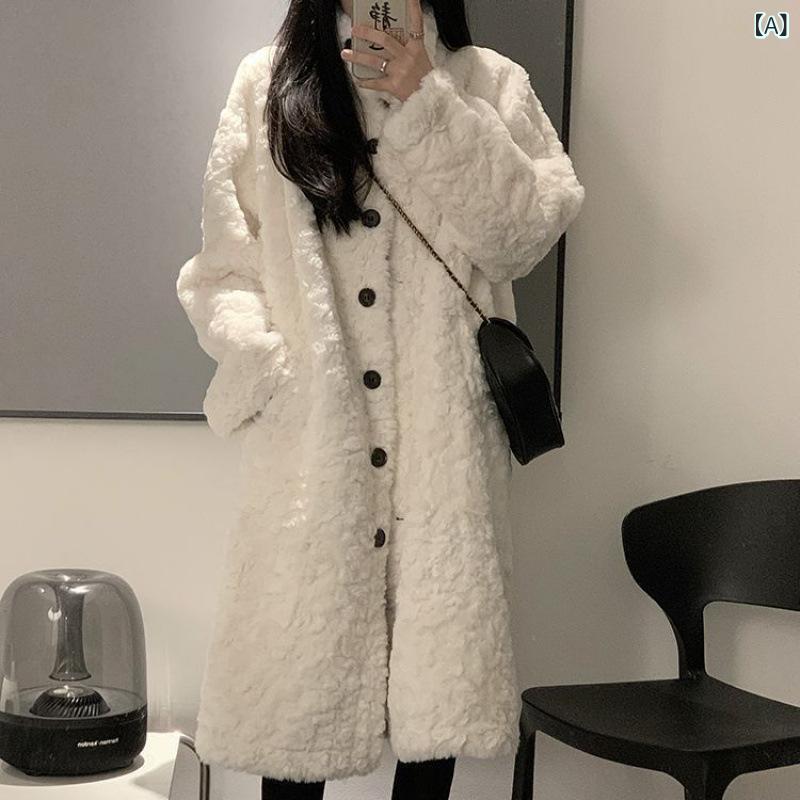 Other - ロングコート レディース 羊毛風ファー素材 膝下丈 厚手 ゆったりシルエット 立襟 気質 通勤 都市風 秋冬 白色 暖か コート ロング丈 ファーコート 女性用 暖か素材 ゆったり 長袖 針織加工
