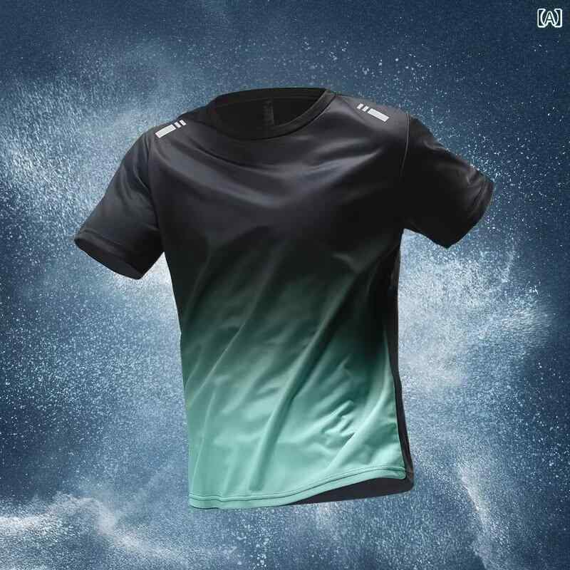 メンズ 運動 服 セットアップ 短袖 Tシャツ 短パン 速乾 吸湿 涼しい アイスシルク 素材 ポリエステル 100% グレー ブルー グリーン レッド 線柄 グラデーション ランニング バスケ トレーニング フィットネス ルームウェア 春夏 2025