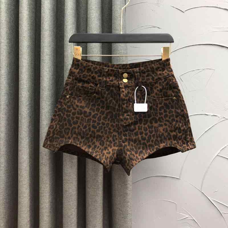 乐天商城 - レディース デニム ショートパンツ ヒョウ柄 ブラウン コットン 混紡 ハイウエスト Aライン 包み尻 熱パンツ 伸縮性 ミディアム厚 秋冬 オフィススタイル 基本デザイン 気質通勤 ヴィンテージ加工 軽量 カジュアル 普段使い ファッション かわいい