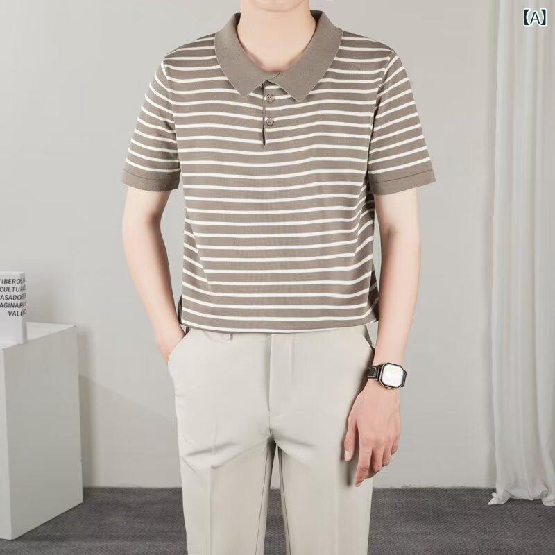 乐天商城 - メンズ Tシャツ 短袖 ポロシャツ 条紋 切り替え 綿混紡 ポリエステル ゆったり 丸首 セットアップ 免烫 耐磨 驼色 灰色 白 黒 春夏 休闲 復古 韓国風 軽熟風 青少年 18-24歳 成人 男 トップス 背心 針織衫 軽量 普通厚 現貨 2024