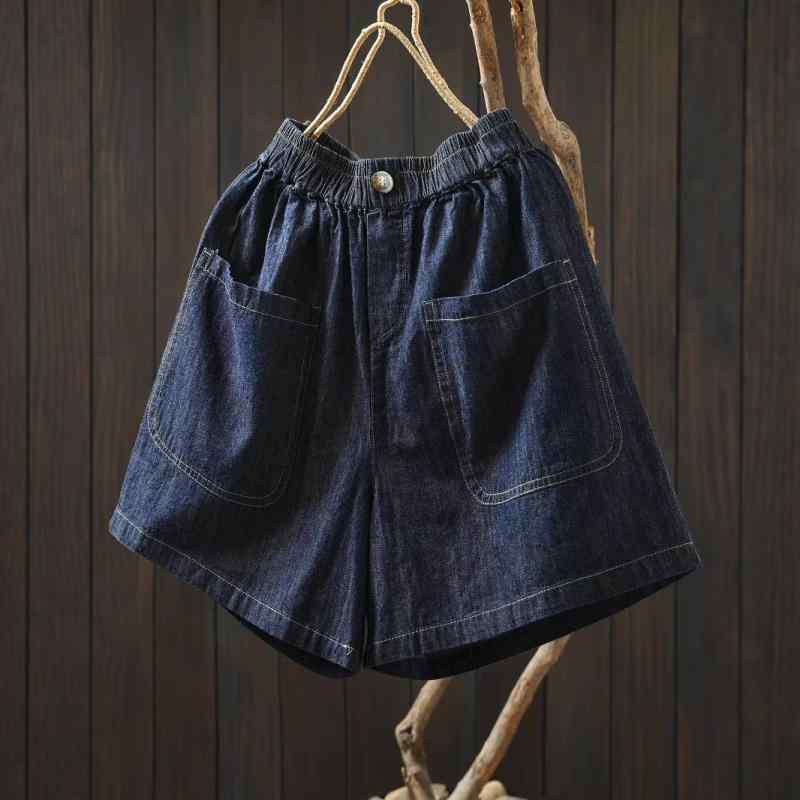 デニム ショートパンツ レディース 夏 短め 綿素材 中腰 薄手 直筒 ゆったり ポケット ブルー かわいい デイリー 軽量 通勤 普段使い 5分丈 ビッグシルエット シンプル スタイリッシュ