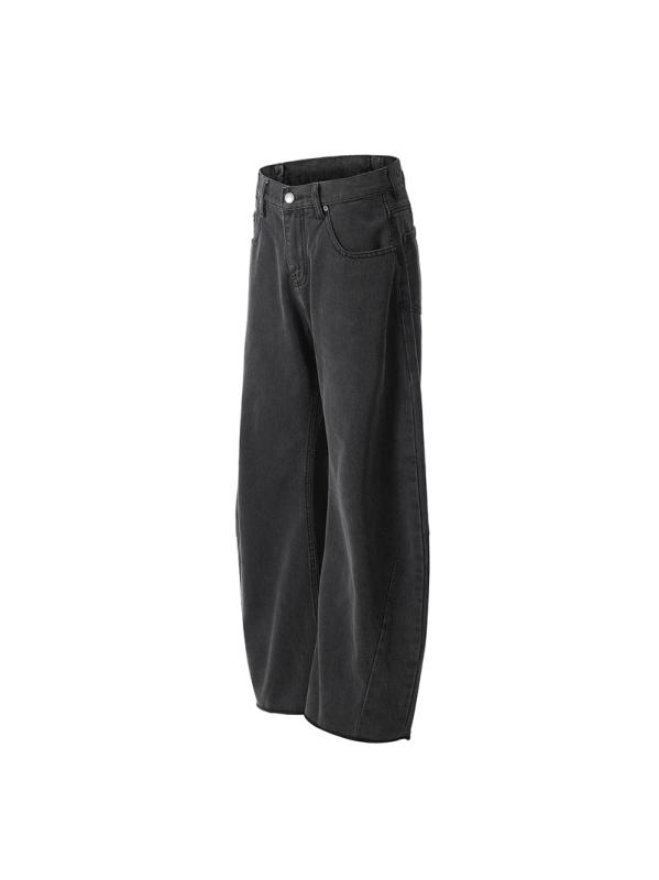 Rakuten - メンズ 牛仔パンツ 黒 灰 ワイドレッグ ストレート ミディアムウエスト ジッパー コットン 水洗加工 春秋 オールシーズン 日常使い ゆったりシルエット 軽量 伸縮性 スタイリッシュ ベーシック カジュアル