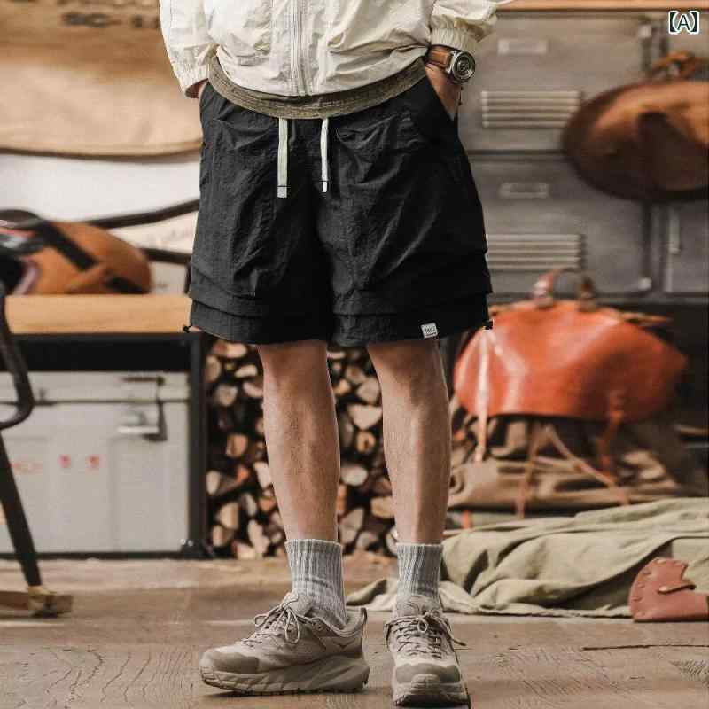 メンズ ショーツ 防水 速乾 機能性 作業着 夏用 接触冷感 トレンド 偽ツーピース 山系 カジュアル 五分丈 ポリエステル 黒 キャメル アーミーグリーン 直筒 ノンストレッチ 復古 軽量 屋外 アクティビティ 普段使い