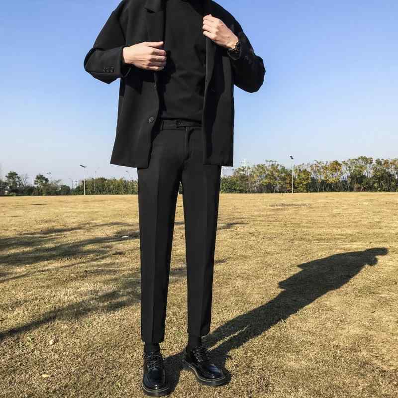 メンズ スラックス 秋冬 韓国風 ゆったり ストレート 9分丈 スーツパンツ イギリススタイル ノーアイロン スリム テーパード レギュラ..