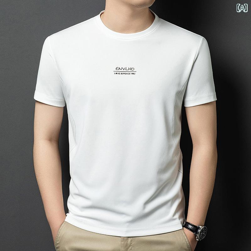 樂天商城 - メンズ Tシャツ 短袖 接触冷感 丸首 夏 涼感 透気 綿混紡 ワイドフィット 親肌 プリント ストライプ柄 運動 普段使い 薄手 軽量 白色 黒 緑系 中年 男性用