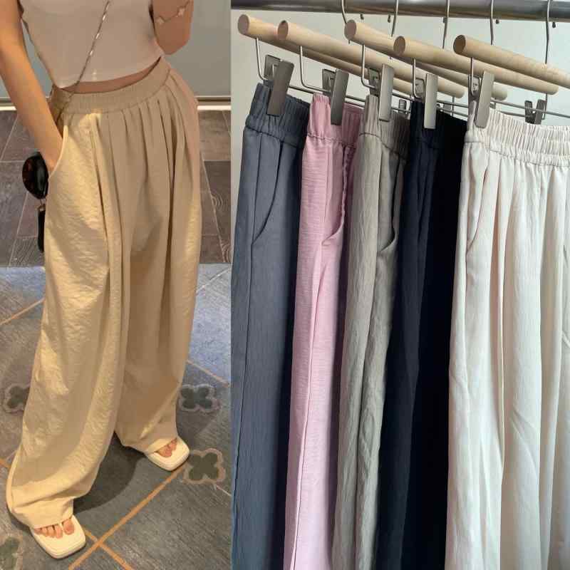 ・カテゴリ: ワイドパンツ・スタイル: 名媛風・主な素材: ポリエステル90-95%・パンツタイプ: ワイドレッグ・フィット: ルーズ・パンツ丈: ロング・ウエスト: ハイウエスト・厚み: 薄手・人気のディテール: ワッシュド加工・カラー展開: ブラック、ピンク、杏色、グリーン、グレー、ブルー・サイズ展開: M（ウエスト80-120、パンツ丈101cm）、L（ウエスト120-140、パンツ丈102cm）・伸縮性: 中程度・対象: 女性