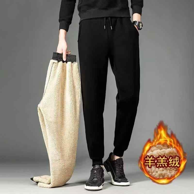 Pants - メンズ スウェットパンツ 秋冬 裏起毛 束脚 テーパード ミッドライズ 9分丈 黒 防風 シンプル ライン 日常 運動 ゆったり 大きいサイズ 化繊混紡 ポリエステル 厚手 暖か 収納 ポケット 伸縮 快適 ストレッチ ポケット付き 防寒 ルームウェア