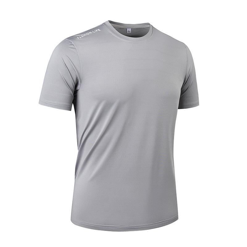 乐天商城 - メンズ Tシャツ 速乾 半袖 トップス 速干 薄手 透気 軽量 ポリエステル 合体型 セットアップ 無印花 字母プリント 免烫処理 運動 フィットネス ランニング 屋外 休間 青少年 成人 男性用 夏季 春季 白 灰 黒 薄ブルー ピーカブルー
