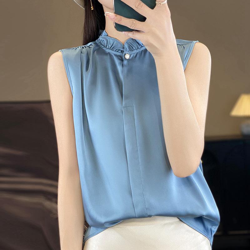 ・カテゴリ: Tシャツ・スタイル: 気質通勤・主な素材: ポリエステル95%以上、スパンデックス30%以下・柄: 無地・ネックライン: 花辺・袖丈: ノースリーブ・フィット: ルーズフィット・レングス: 普通(50-65cm)・カラー展開: 白色、豆蘭、豆緑、黒色、香槟色・サイズ展開: S,M,L,XL,XXL,XXXL