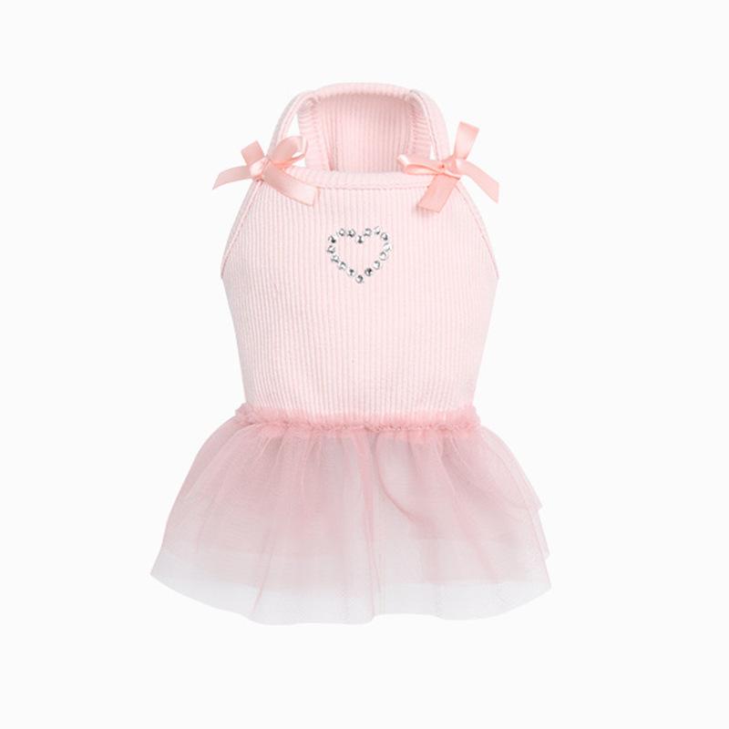 Other - ペット 服 スカート 女の子 春夏 ピンク 吊り帯 チュール ワンピース インナー レイヤード ベースレイヤー バレエ風 フレアスカート チュチュ コットン混紡 かわいい ペット用 猫犬対応 誕生日 ギフト 軽量 通気性 英倫スタイル 日常使い
