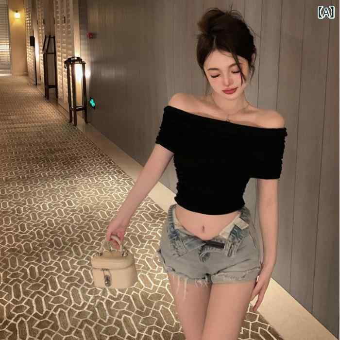 Tシャツ レディース 無袖 ワンショルダー 修身 スリムフィット ウエストシェイプ 短丈 上衣 セクシー タイト インナー トップス ボディス 接触冷感 アイスシルク 素材 セットインスリーブ プリンセス袖 リブ スクイーズ加工 黒 白 グレー 赤 ブラ fork-br-10847882 フォークBR サンプル画像2