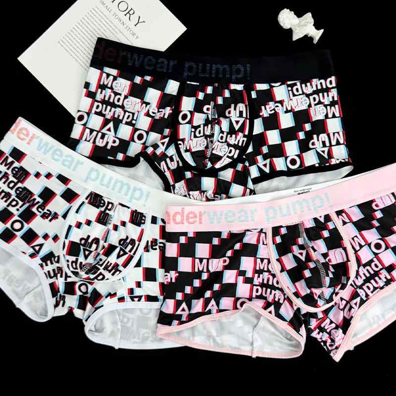 メンズ 下着 ボクサーパンツ 格子柄 低腰 セクシー スポーツ フィットネス 速乾 透気 ヒップアップ ボディシェイプ 黒 白 ピンク ニット ナイロン ストライプ 格子 ストライプ柄 格子柄 男性用 快適 トレンド 軽量 伸縮性 通勤 普段使い ジム