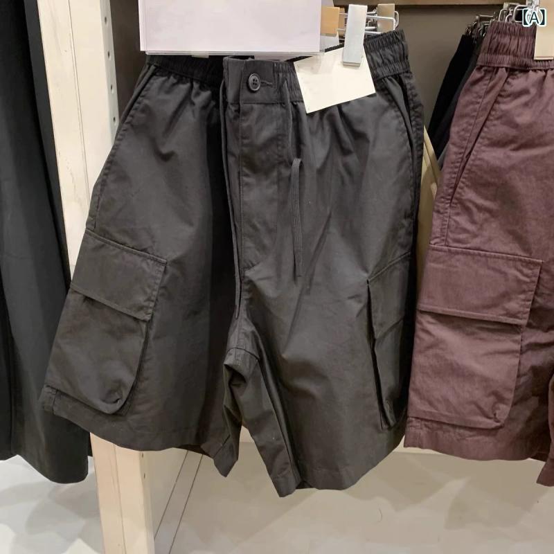 Men'S Underwear - メンズ ショーツ 春夏 ワイド 工装 直筒 ミッドレングス 黒 緑 キャメル ワインレッド 韓国風 百搭 軽量 綿混 伸縮なし 日常使い 街着 アウトドア コーデ