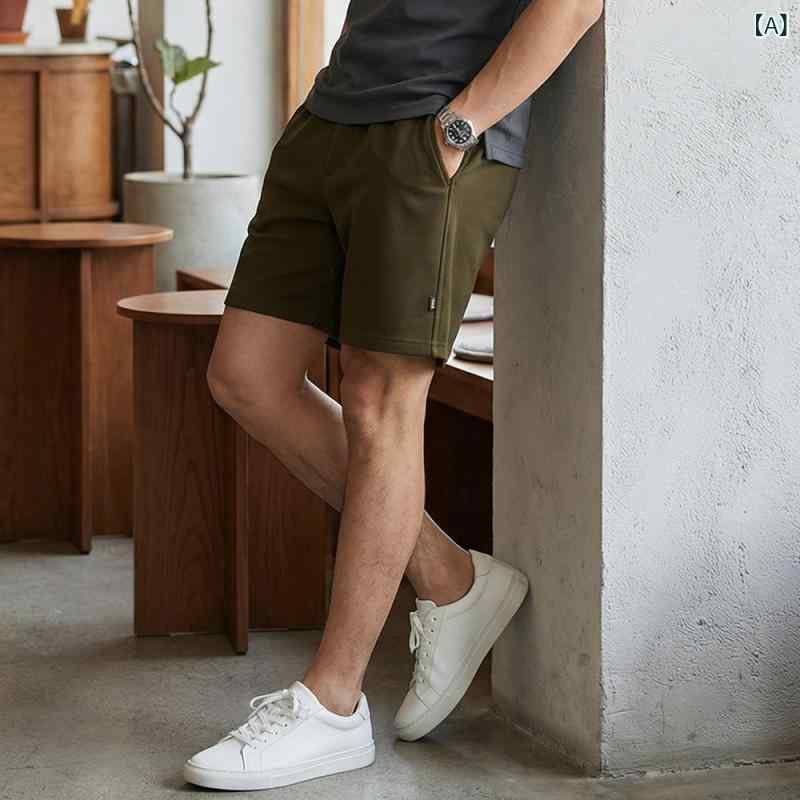 Men'S Underwear - メンズ 短パン 綿混紡 ビーズ地 五分丈 ストレッチ 松腰 ルーズフィット 復古 レトロ 夏用 軍緑 黒 コーヒー カフェ オーシャンブルー ストリート 日常 散策 カジュアル スポーツ 軽量 通気性 快適 クール ビッグシルエット ワイドレッグ 普段使
