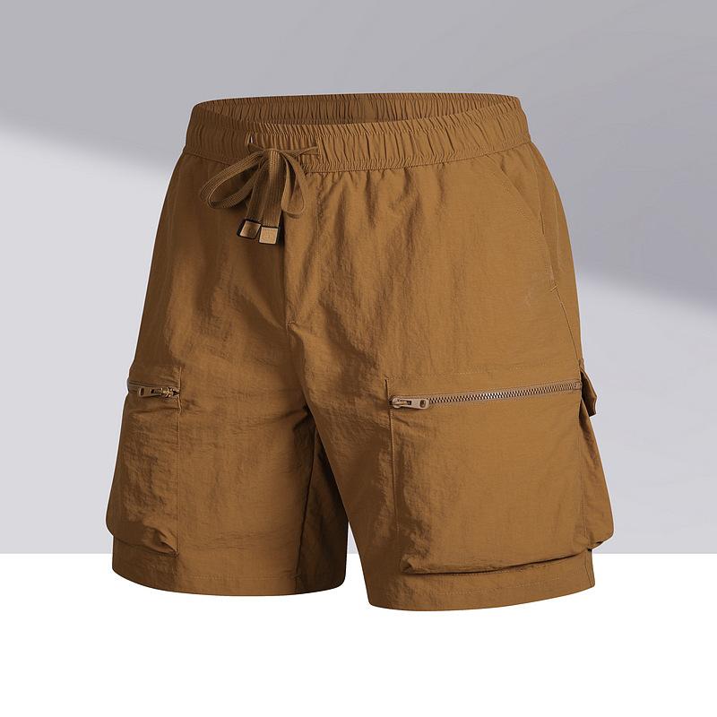 Men'S Underwear - メンズ 短パン 工装 夏 黒 軍緑 焦糖色 紫 薄手 ナイロン100% 吸湿排汗 直筒 ミドルウエスト ロープ締め 多ポケット ゆったり 無弾性 日常 青少年 直筒裾 軽量 快適 シンプル カラーバリエーション