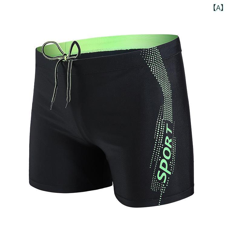 Men'S Underwear - メンズ 水着 ボクサーパンツ 泳ぎ ビーチ ショーツ ファッション ゆったり 快適 速乾 温泉 スポーツ 短パン 平角 切り替え デザイン 純色 ナイロン スパンデックス ポリエステル グリーン ブラック オレンジ グリーン 赤 ブルー フィットネス ス