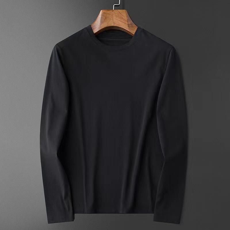 Rakuten - Tシャツ メンズ 長袖 丸首 ゆったり 無地 インナー 秋 青年 ゆったり トップス 黒 白 ポリエステル ミルクシルク 再生繊維 透気性 耐摩耗 色牢度 高 日常 インナー トップス ゆったり シルエット 基本 スタイル 成人 男性用