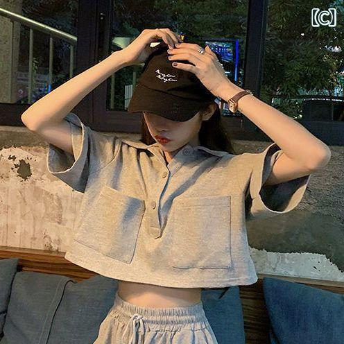 レディース ポロシャツ セットアップ 春季 ショートスリーブ Tシャツ ワイドパンツ...
