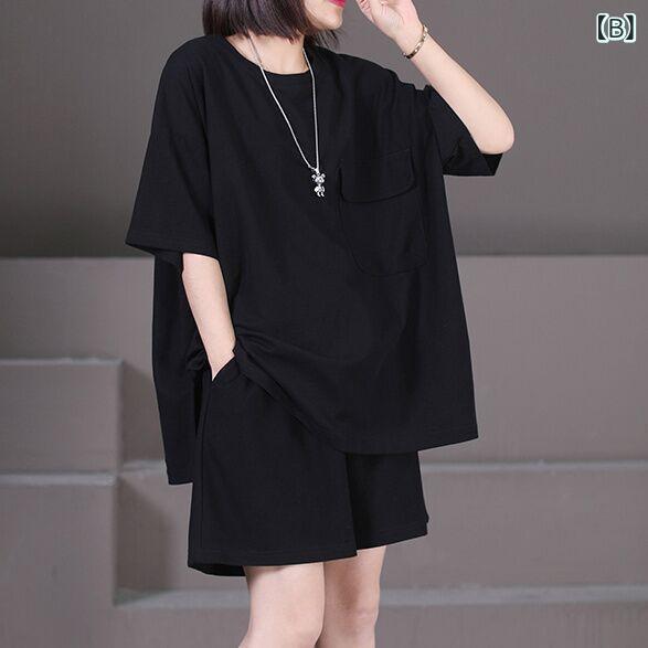 レディース トップス ワイドパンツ セット 夏 涼しい ポリエステル 素材 純色 デザ...