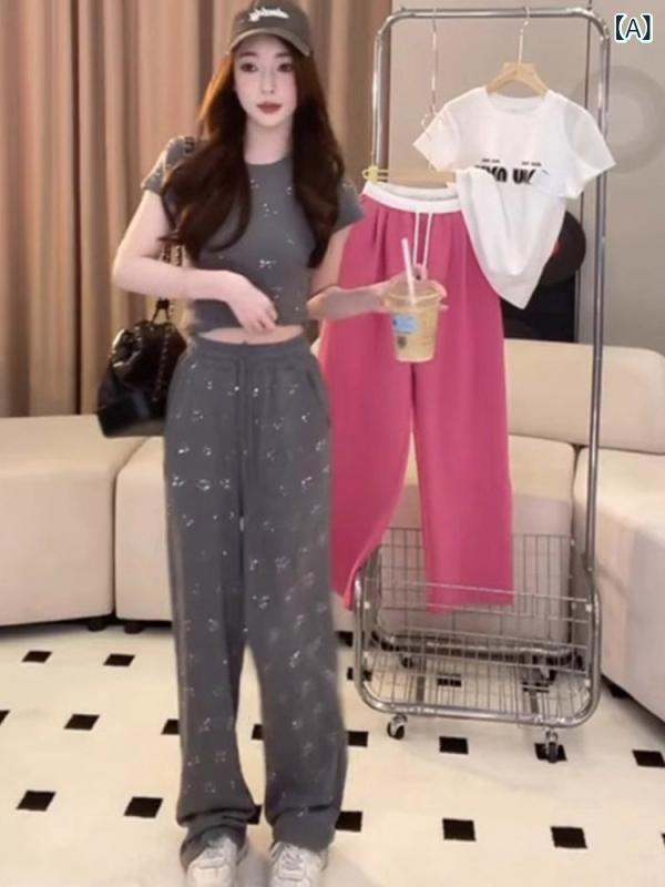 レディース セットアップ ワイドパンツ セット 短袖 長袖 トップス 切り替え 柄 ポケット デザイン 通勤 気質 スタイル ポリエステル 素材 灰 グレー 夏 涼しい 軽量 普段使い 百搭 洗練