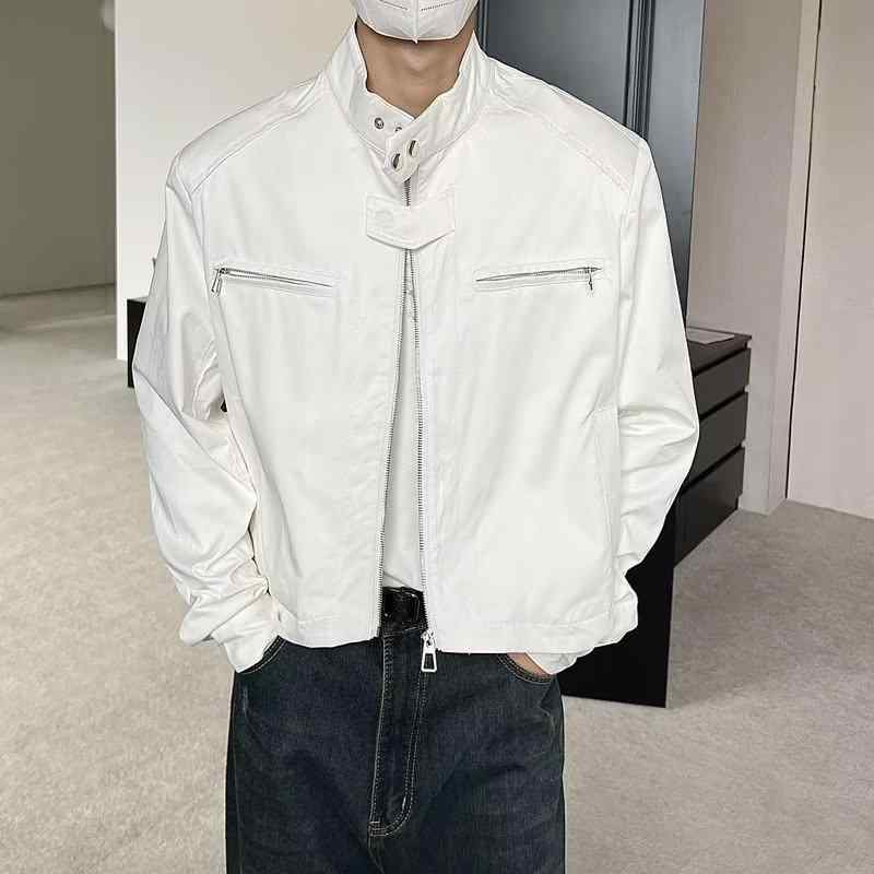 乐天商城 - メンズ ジャケット 立領 長袖 薄手 合体型 春季 秋季 青春流行 日常 白色 黒 ポリエステル混紡 化繊 免烫 拉链 直下摆 拉链ポケット 外穿 痞帅 デザイン 潮牌風 宽松