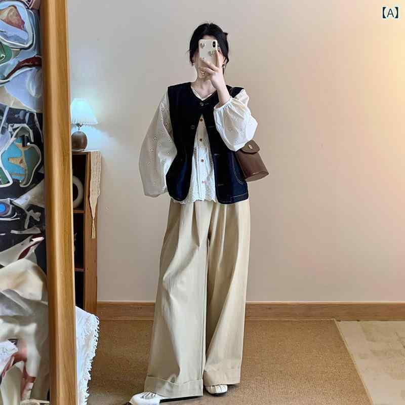 レディース セットアップ 秋冬 牛仔 ジャケット 刺繍 シャツ ハイウエスト ワイドパンツ 気質 通勤 都市風 長袖 ボタン 涤纶 素材 95%以上 飛袖 スタイル 長ズボン ポリュエステル 繊維 他の素材 組み合わせ 秋シーズン 2024年 トレンド 2