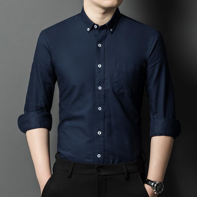乐天商城 - メンズ シャツ 長袖 ビジネス トップス 綿 織物 通勤 職業 服 牛津紡 コットン シャツ 透気性 洗濯機洗い 防皺 抗菌 耐摩耗 免烫 色牢度 高 合体型 ボタン領 純色 普通厚 青年 男性用 春秋 白色 黒 紺 通勤 ビジネス フォーマル 軽量 快