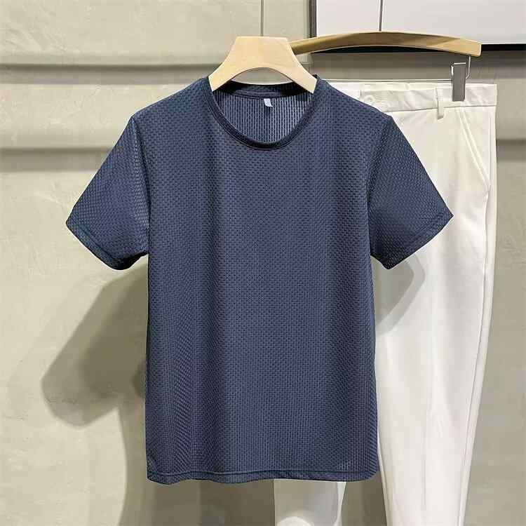 Rakuten - メンズ Tシャツ 短袖 丸首 速乾 竹節アイスシルク ポリエステル 混紡 ゆったり トップス 黒 紺 グレー 夏 トップス レディース ユニセックス トップス 綿 混紡 涼しい 素材 日常使い 休日 着こなし