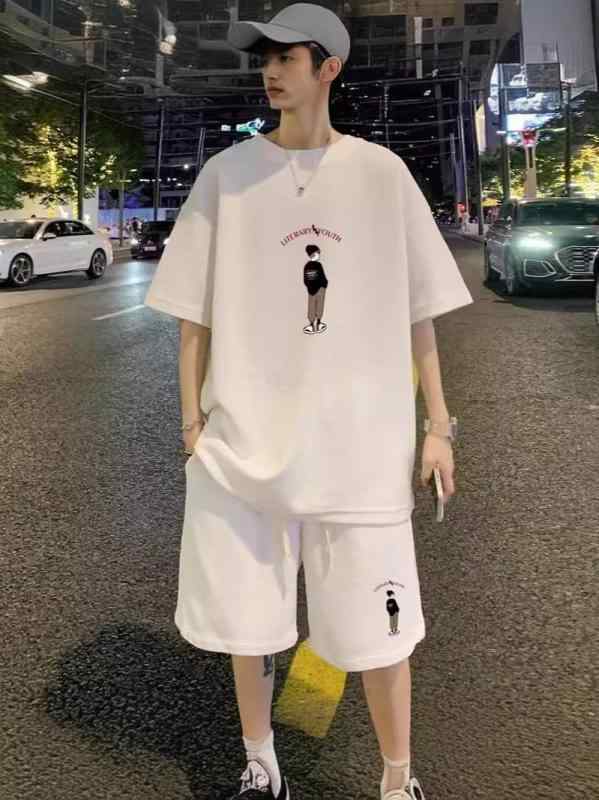 メンズ チェック柄 半袖 半ズボン セットアップ 薄手 ポロ風 トレンド カジュアル 日常着 港風 スポーツウェア 化繊混紡 ポリエステル 白色 黒 杏色 春夏 18-24歳向け