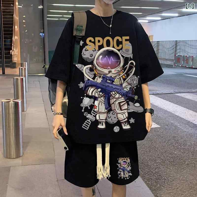 Rakuten - メンズ トップス ショーツ セット 夏 服 涼しい 化繊混紡 ポリエステル 100% ヒップホップ スタイル ゆったり ワッフル 柄 黒 白 青 グレー 休日着用 18-24歳向け