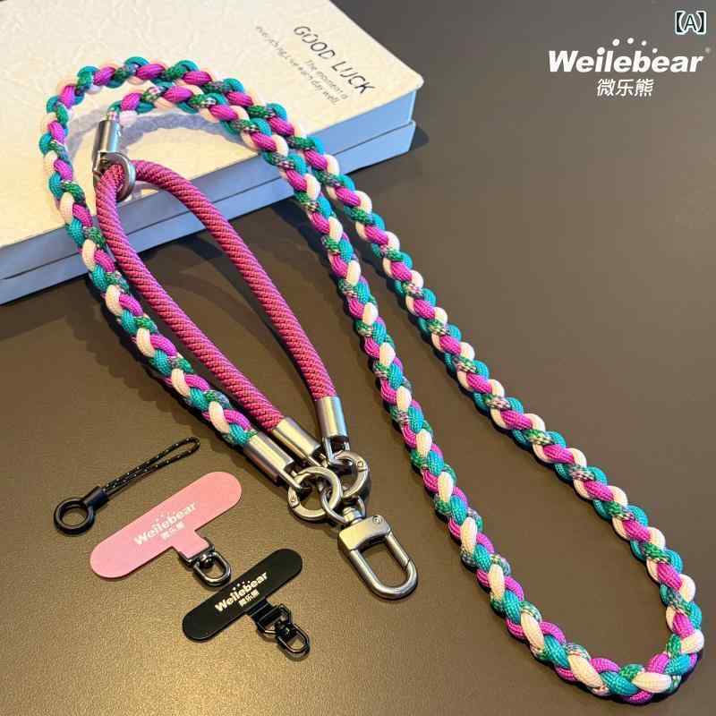 Strap For Mobile Phone - スマホ ストラップ 手首掛け 首掛け 斜め掛け バックパック 編み込み 耐久性 防盗 多機能 着脱式 女性用 緑 ピンク パープル