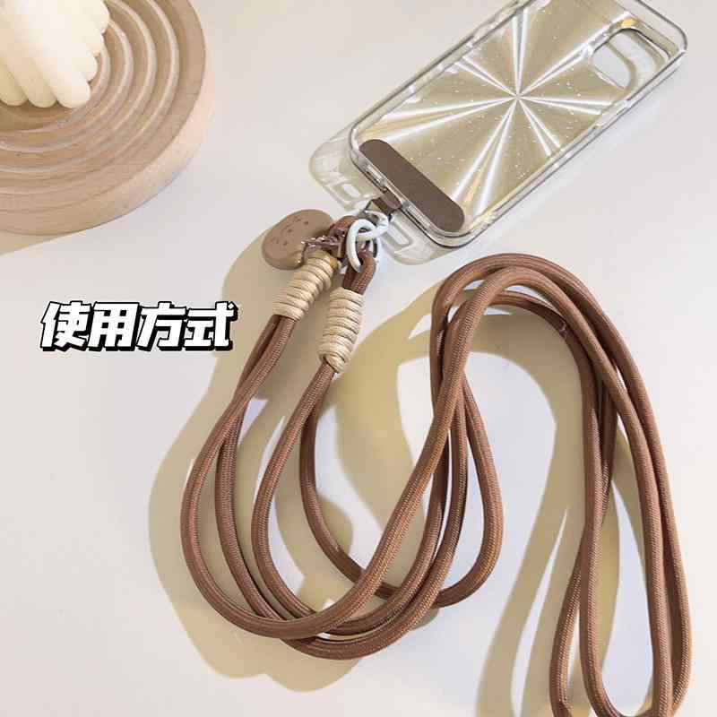 Strap For Mobile Phone - スマホ ストラップ 斜めがけ 長さ調整 編み込み チェーン 猫 魚 チャーム アクセサリー バックストラップ 屋外 紐 ナイロン 素材 黒 ミルクホワイト ブラウン カラーバリエーション 女性用 軽量 耐久性 日常使い バッグ 吊り下げ 装飾 キーホルダ