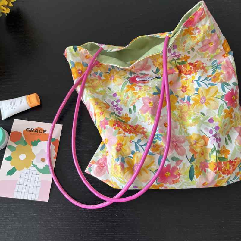 Rakuten - レディース バッグ 帆布 鞄 小方包 碎花柄 清新 かわいい デザイン 肩掛け シングルショルダー 日常 通勤 女性用 夏 ミックスカラー 綿素材 中サイズ