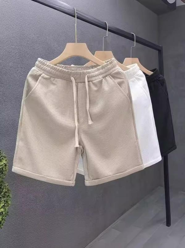 ワッフル生地 ショートパンツ メンズ 夏 薄手 トレンド ストリート スポーツ ゆったり ストレート ハーフパンツ ビーチパンツ 黒 白 黒 カーキ