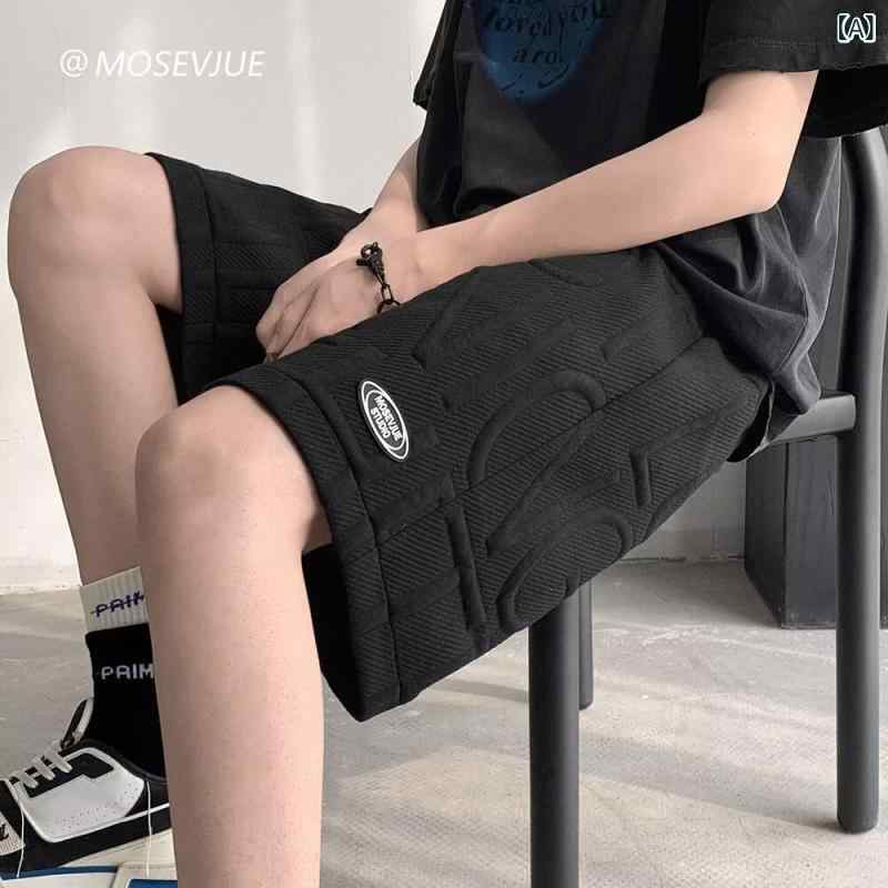 乐天商城 - メンズ ショートパンツ Waffle Print Relaxed Straight Casual Sports Half Pants