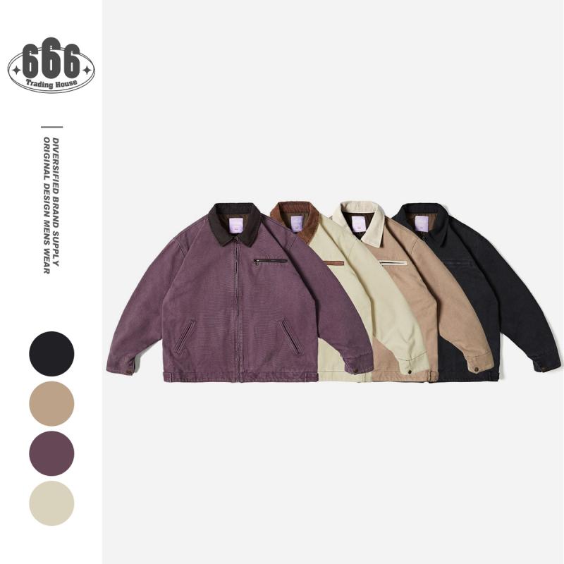 工装外套 男用 春秋 翻领 拉链 口袋装饰 直下摆 印花/印染 宽松型 休闲 潮流