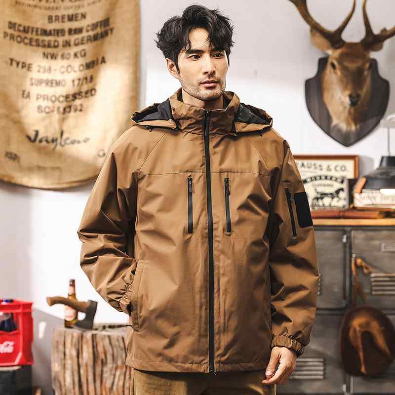 ワークジャケット メンズ 春秋 アウトドア 登山 户外 登山服 機能風 フード付き ジャンパー 浅コーヒー 黒 軍色 軽量 撥水 防風 カジュアル おしゃれ かっこいいOutdoor Work Jacket Men's Spring Autumn Out