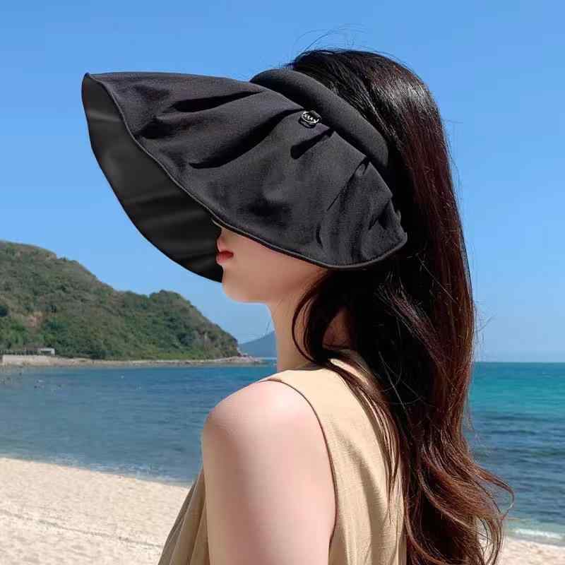 空調帽子 レディース つば広 UVカット 折りたたみ可能 夏 遮光 撥水 通気性 黒 紫...