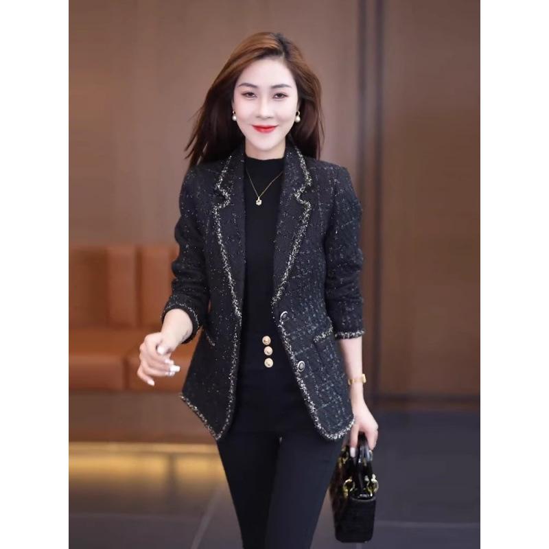 Other Jackets Jumpers - ツイード ジャケット レディース 春秋 ブラック 高級感 カジュアル 通勤 高級感 高級感 カジュアル きれいめ おしゃれ デザイナーズボンなし