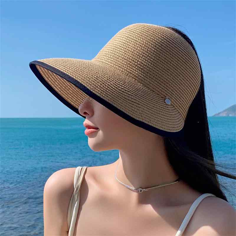 Straw Hat - 日焼け防止 空調帽子 レディース 夏 草編み帽 欧米風 休闲 透気 小顔見せ 遮陽帽