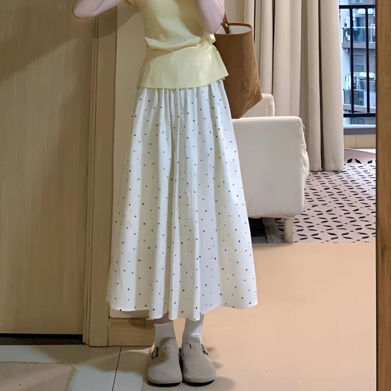 Rakuten - ドット柄 ミディスカート レディース Aラインスカート ハイウエスト 夏 春夏 チュールスカート 膝下丈 涼しげ きれいめ カジュアル フェミニン カジュアル 普段使い お出かけ デート ート 清楚系 清楚系 着痩せ 美脚