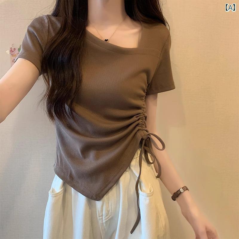 トップス 不規則 チュニック 上衣 半袖 Tシャツ ギャザー ギャザーネック ギャザー襟 斜め襟 ドレープ ゆったり 楽ちん 体型カバー おしゃれ かわいい 大人 女性 レディース 婦人服 普段使い 通勤 通学 デイリーウェア ミセス シニア 40代 5 fork-br-10864222 フォークBR サンプル画像2