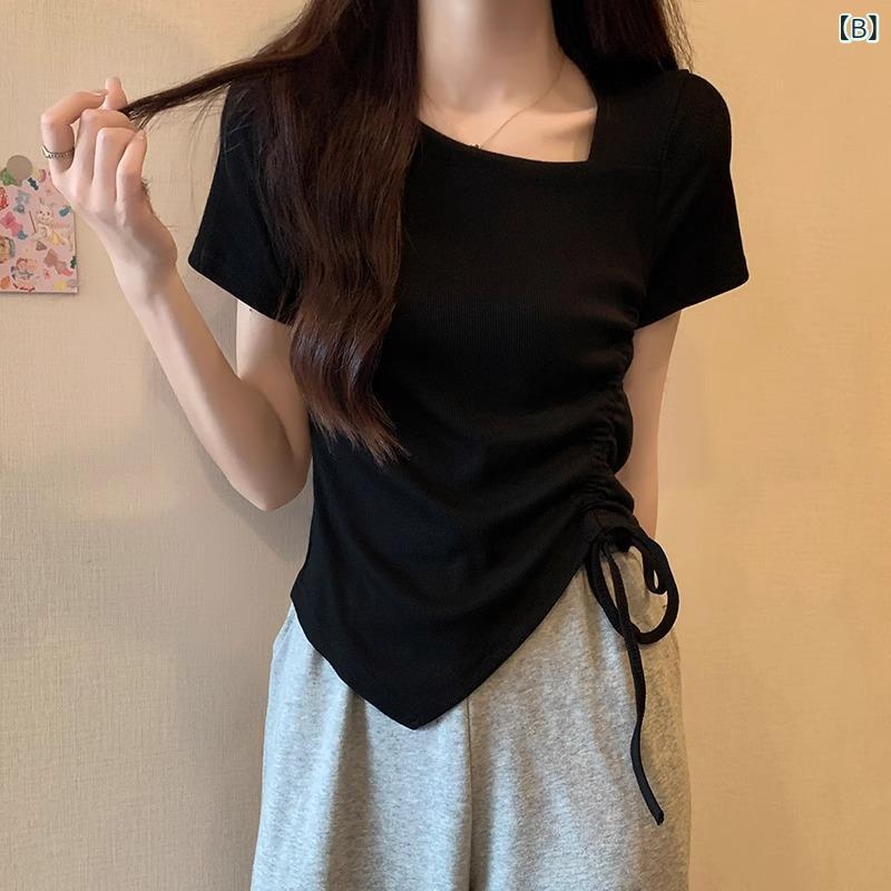トップス 不規則 チュニック 上衣 半袖 Tシャツ ギャザー ギャザーネック ギャザー襟 斜め襟 ドレープ ゆったり 楽ちん 体型カバー おしゃれ かわいい 大人 女性 レディース 婦人服 普段使い 通勤 通学 デイリーウェア ミセス シニア 40代 5 fork-br-10864222 フォークBR サンプル画像3