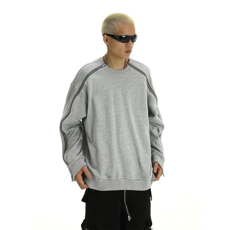 Men's gray sweatshirt, high-quality look, casual style, unknown brand, relaxed fit, stylish design, dropped shoulders, heavyweight, suitable as outerwear, spring, autumn, winter, all seasons.