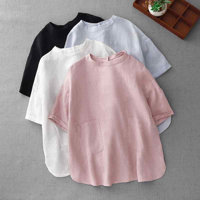 Tシャツ レディース 日系風 カジュアル 快適 宽松 M L XL 2XL 綿麻風 シンプル デザイン感 ゆったり splicing おしゃれ かわいい 春夏