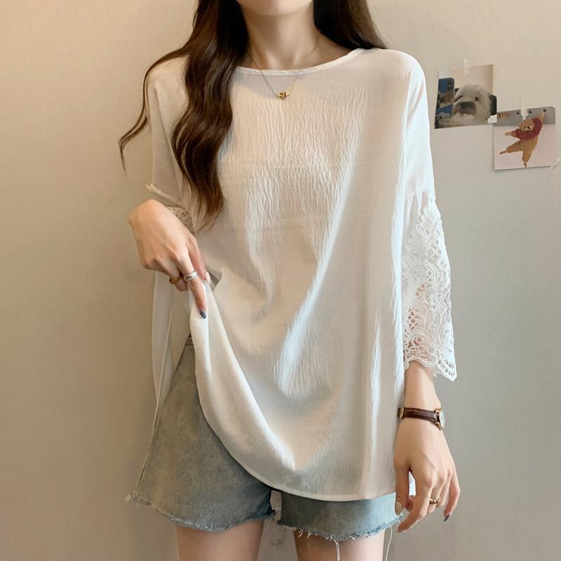 秋 冬 Tシャツ チュニック レース 切り替え ゆったり 大きいサイズ カジュアル ファッション レディース fork-br-10868551 フォークBR パッケージ画像