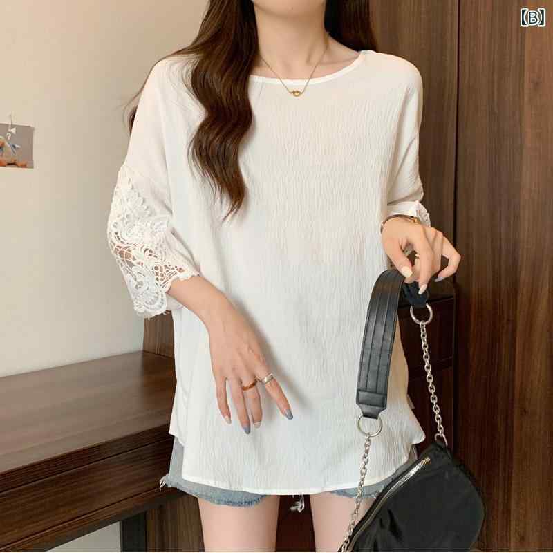 秋 冬 Tシャツ チュニック レース 切り替え ゆったり 大きいサイズ カジュアル ファッション レディース fork-br-10868551 フォークBR サンプル画像3