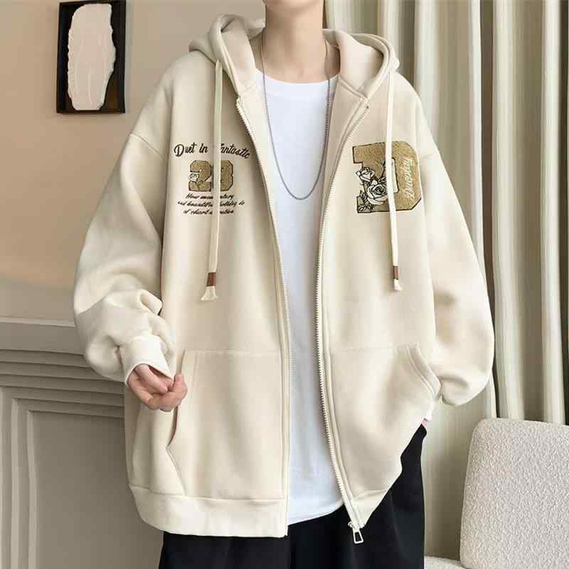Parka - トップス メンズ 春秋 カジュアル ジップアップパーカー スウェットシャツ 長袖 フード付き ゆったり おしゃれ ファッション 男性用 普段使い アウトドア 黒 茶色 M L XL XXL XXXL