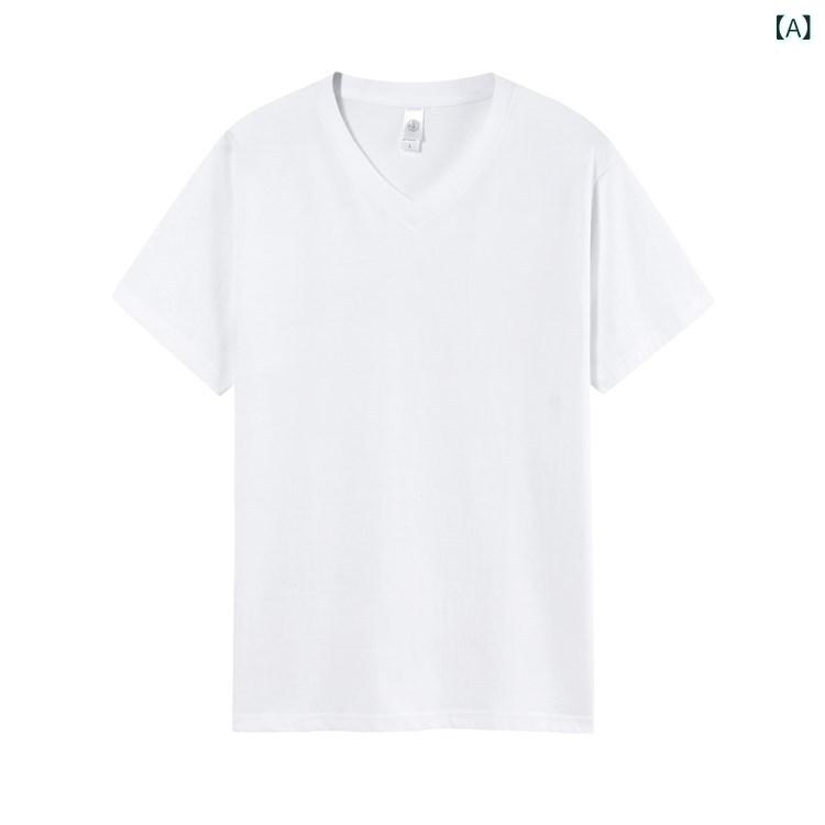 Rakuten - Tシャツ メンズ ホワイト ピンク 黒 赤姜黄 霧霾青 麻灰色 Vネック 半袖 綿100% 通気 吸湿速乾 スタンダード カジュアル 夏 春夏 秋 夏